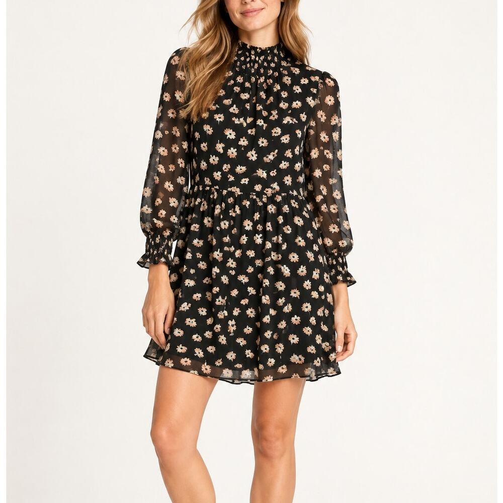 Madewell Mistlight Mockneck Dress in Seattle Floral Smocked Mini Dress Black M